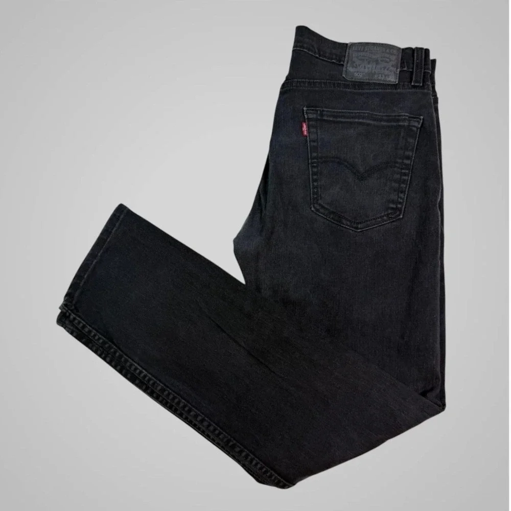 Levis 502 Regular Taper Jeans Mens 33x31 Faded Black‎ Denim Stretch Pants